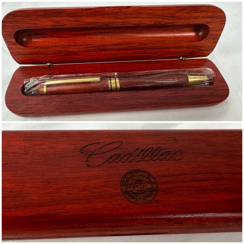 Cadillac Wooden Case With Logo and Pen In Original Box